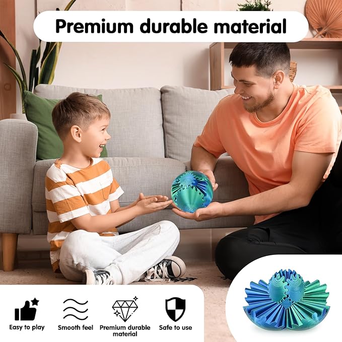 Gear Ball 3D Printed Cube Fidget Toy,Gear Sphere Fidget Toys,Sensory Toys for Stress and Anxiety Relief, Desk Toy Fidget Spinners,Stocking Stuffers for Adults & Kids Gift(Blue Green, 3.1 Inch)