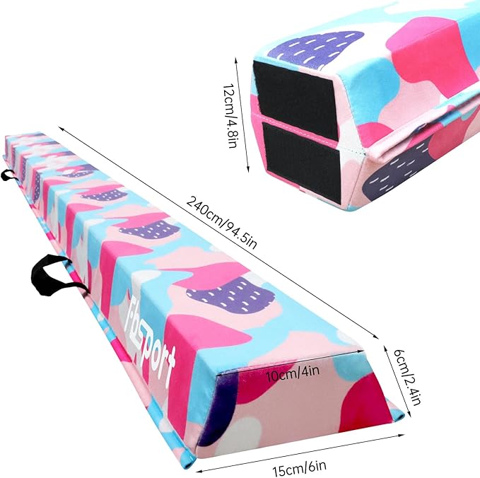 FBSPORT 8ft/6ft Balance Beam: Folding Floor Gymnastics Equipment for Kids Adults,Non Slip Rubber Base, Gymnastics Beam for Training, Practice, Physical Therapy and Professional Home Training