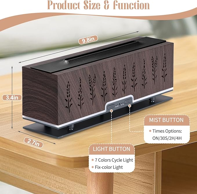 Colorful Essential Oil Diffuser, 7 Colors Flame Fire Diffuser, 200ML Ultra-Quiet Aromatherapy Diffuser with Remote Control, Timer Up, Auto-Off Protection for Home,Office,Bedroom (Deep Brown)