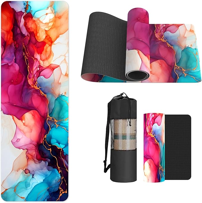 FOLAI Extra Thick Yoga Mat 6mm - Non-Slip Exercise Mat for HIIT, Pilates & Home Workouts & Workout with Free Carry Strap