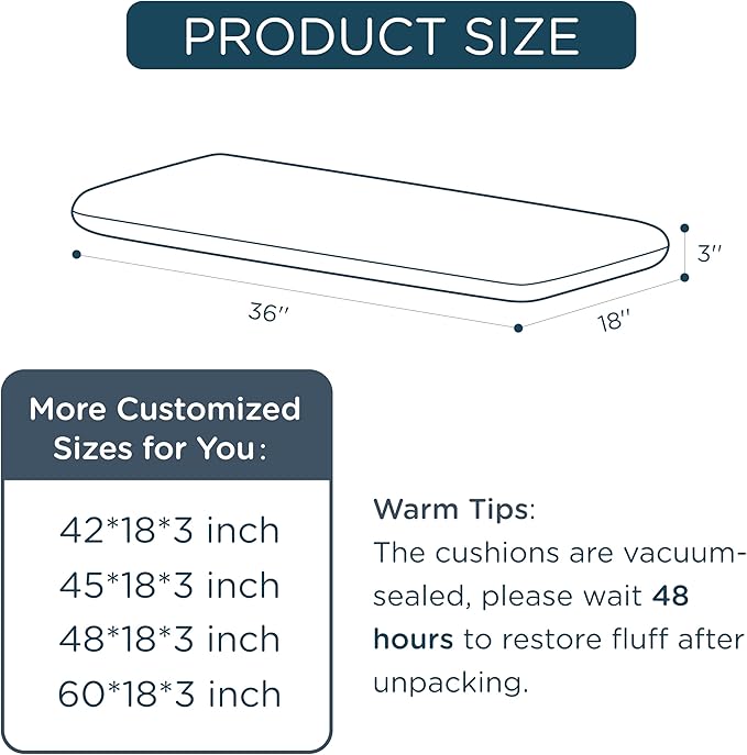 Codi Outdoor Bench Cushion for Patio Furniture 36x18x3 Inch – Linen Texture, Fade Resistant, Waterproof, Removable Cover, Comfortable High-Density Foam for Garden & Porch, Spice