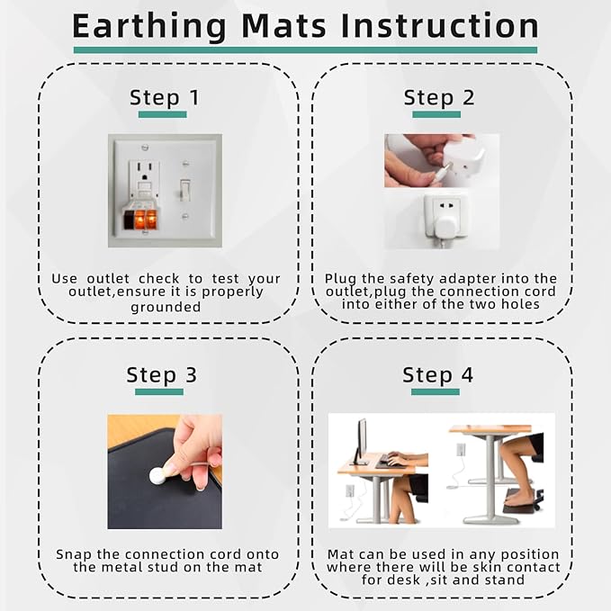 earthinglife grounding mats for feet, Universal grounding pad for Sleep with 15ft Cord Indoor grounding for Desk Connect to Earth for Reduce Fatigue & Stress, Better Sleep and Energy 9.8" L X 26.8" W