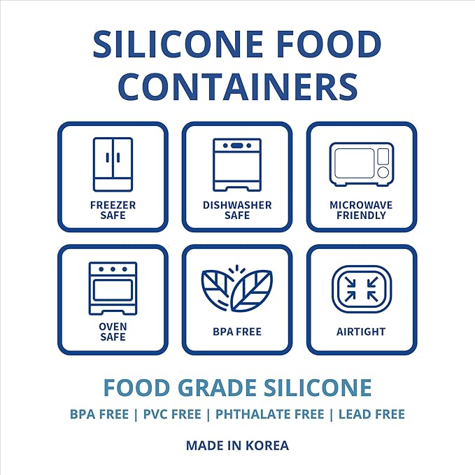 BLUE GINKGO Nesting Silicone Containers - Set of 3 Hard-Shell Silicone Food Storage Containers | BPA Free, Airtight, Dishwasher and Freezer Safe (6.7oz, 10oz, 20oz) - Blue