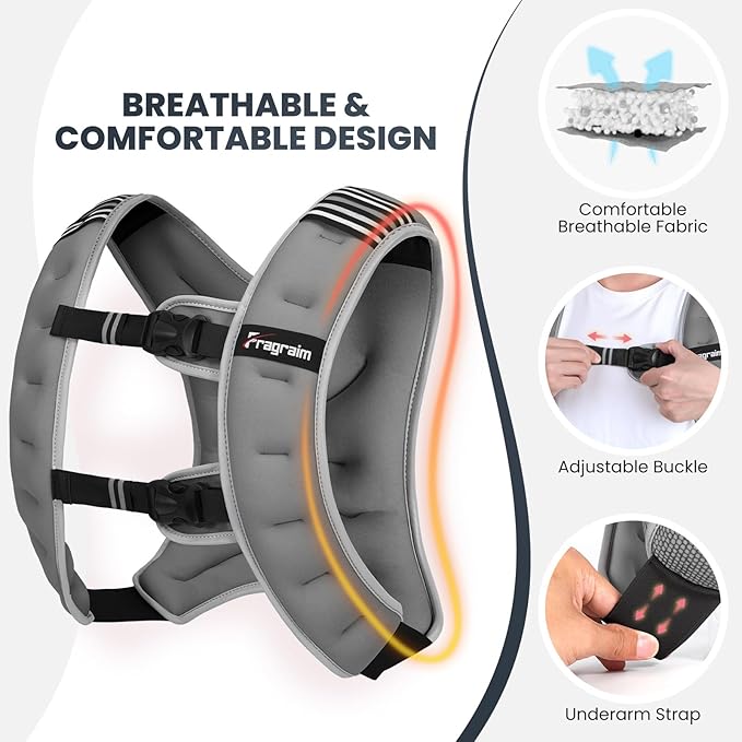 Fragraim Weighted Vest for Women Men - 8lb/10lb/12lb/16lb/22lb/25lb/30lb Weight Vest with Reflective Stripe, Detachable Phone Pouch, Ideal for Walking, Strength Training, Running, Workout, Cardio