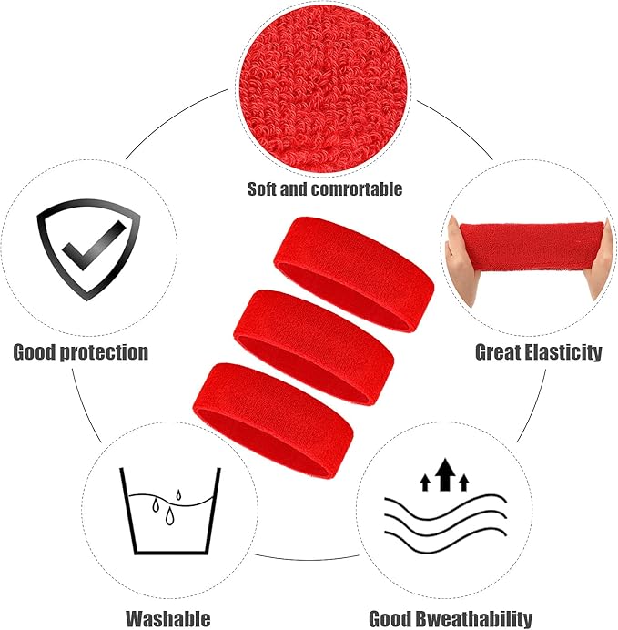 Bememo 12 Pcs Sweatbands Sport Headbands for Men & Women Basketball Headband Sport Competitions Sweat Headbands Running Terry Cloth Moisture Wicking for Yoga,Tennis,Gym,Exercise