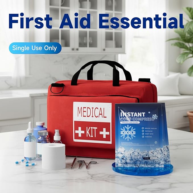 100 Instant Ice Cold Packs, 4.4" x 6" Disposable Ice Packs for Injuries, Pain Relief, No Freeze Needed Cold Compress for First Aid, Athletes