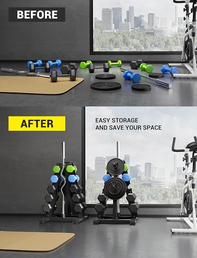 YOLEO Dumbbell Rack - 3 Tier & 5 Tier Compact Weight Rack for Dumbbell, Kettlebell, Barbell, Heavy Duty Weight Storage Organizer, Space-Saving Dumbbell Storage Stand Holder for Home Gym - 1100LBS Capacity (Rack Only)
