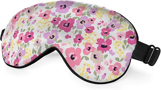 Pink Flowers Sleep Mask Eye Mask Beautiful Spring Floral Sleep Mask Light Blocking Adjustable Smooth Soft Eye Masks for Women Deep Rest Travel
