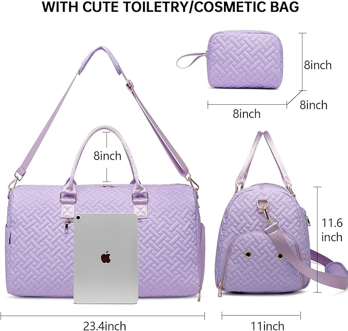 Duffle Bag for Travel, Weekender Bag with Shoe Compartment, Carry On Overnight Bag for Women with Toiletry Bag, Gym Bag with Wet Pocket, Hospital Bags for Labor and Delivery Beige