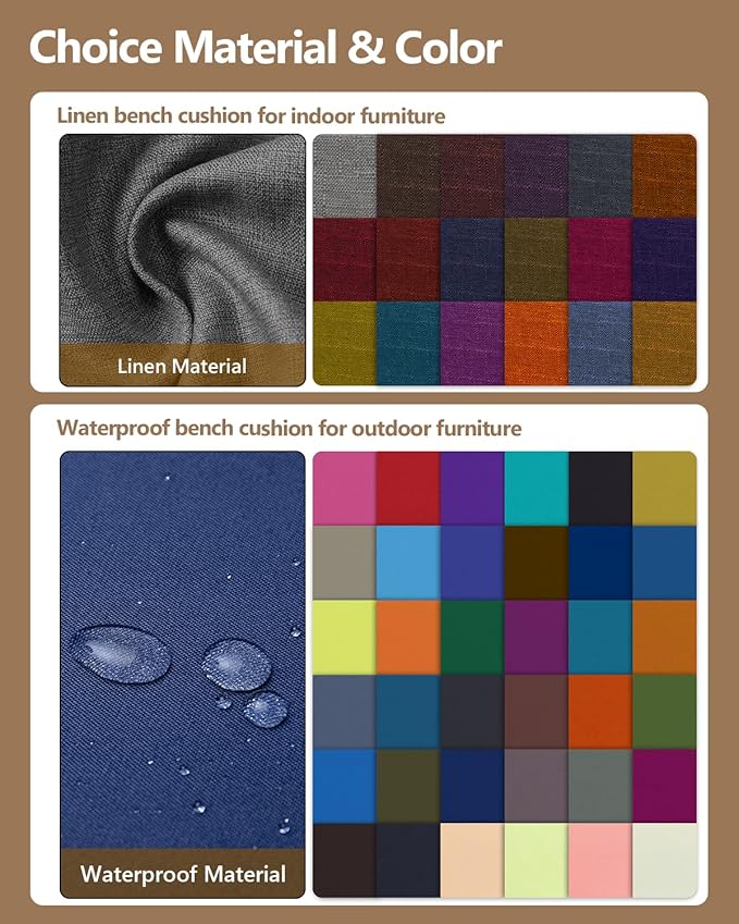 Custom Bench Cushion, Outdoor Waterproof Bench Cushions Custom Size and Color, Customizable Comfortable Patio Porch Swing Bench For Cushion, Personalized Indoor Furniture Sofa Bay Window Seat Cushions