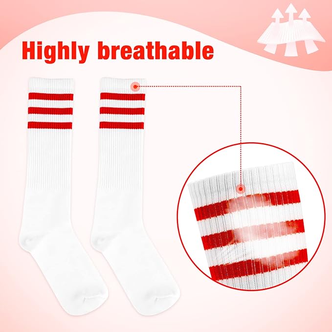 ONUPGO 5 Pieces Sweatbands Striped Socks Set Sports Headband Wristbands High Tube Socks 80s Accessories Costumes