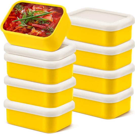 Nuogo 8 Pcs 1 Cup Silicone Freezer Containers with Lid Soup Freezer Molds Silicone Soup Containers Rectangle Trays Reusable Food Preserving Tray Ice Trays for Soups Sauces Stews(Yellow)