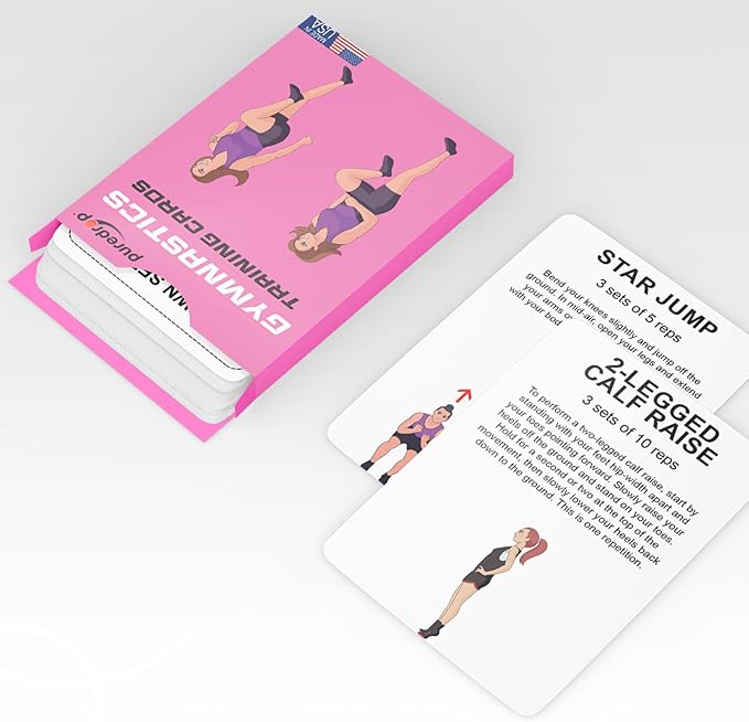 Gymnastics Training Equipment Aid Cards: Great Training Drills for Solo Practice. Exercises and Workouts for at Home. Fun Activity for Kids, Youth Junior and Beginners Gymnasts Dance