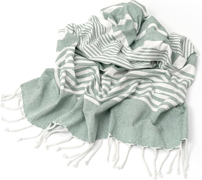 Green Turkish Beach Towel - 100% Cotton, Sand-Resistant, Quick-Dry, Highly Absorbent, Oversized, Thin Turkish Beach Towels - Perfect for Travel and Uses Less Space - 71"x37" (Green)