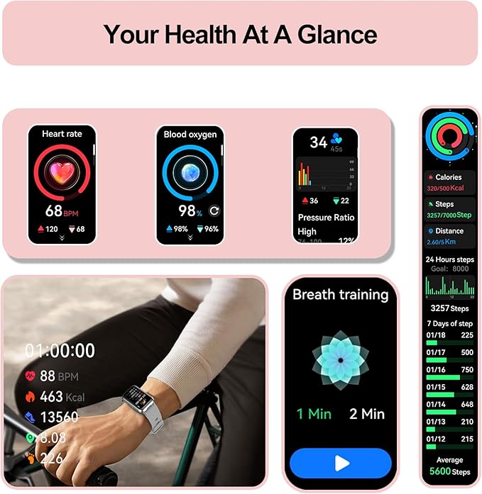 Smart Watch for Women, Fitness Tracker (Answer/Make Calls), with 1.47″ AMOLED Always-On Display, 24/7 Heart Rate, Sleep, 110+ Sport Modes, Custom Watch Faces, Compatible with Android&iPhone, A1