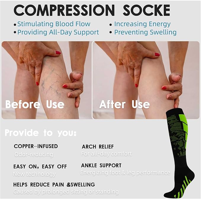 Graduated Compression Socks for Women&Men 20-30mmhg Knee High Socks Travel Hiking Running Stocking
