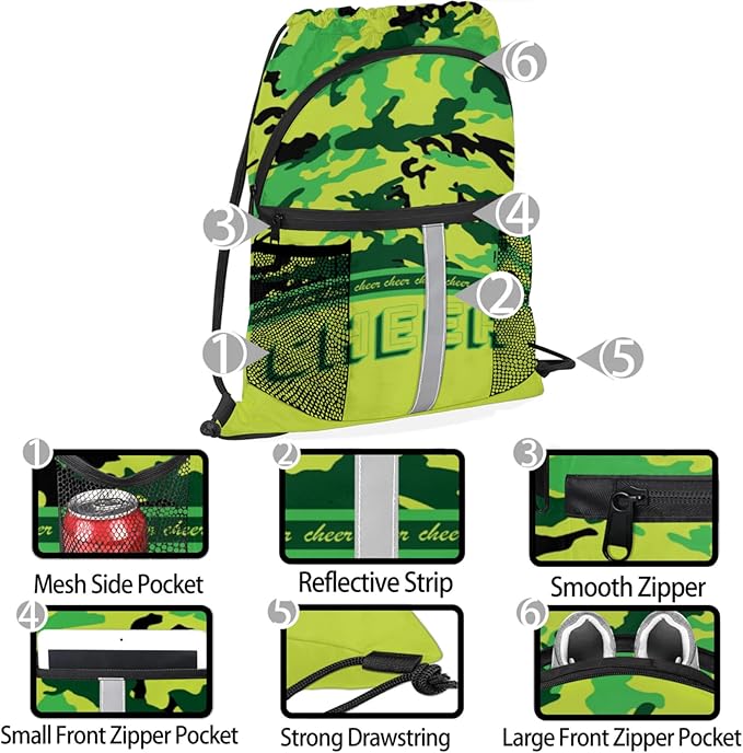 Cheerleader Drawstring Backpack,Waterproof Sports Gym Bag with Shoes Compartment and Bottle Holder,Travel Tote Bags for Beach,Swimming,Yoga Gifts