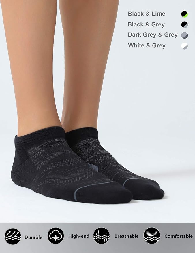 CS CELERSPORT 6 Pack Men's Running Ankle Socks with Cushion, Low Cut Athletic Tab Socks