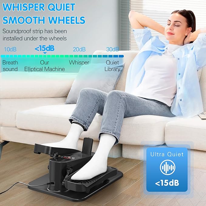 Under Desk Elliptical Machine, Mini Ellipse Leg Exerciser Electric Seated Pedal Fully Assembled Quiet Compact for Seniors Portable Stepper with Remote Control for Home