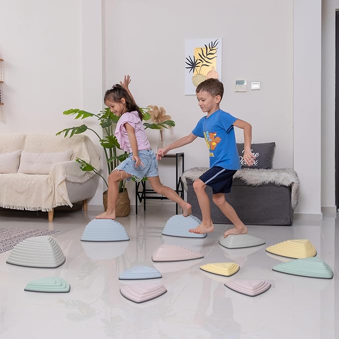 12 Pcs Stepping Stones for Kids Non-Slip Obstacle Course Stepping Stones Kids Indoor Outdoor Sensory Playground Develop Balance BONUS Hopping stickers