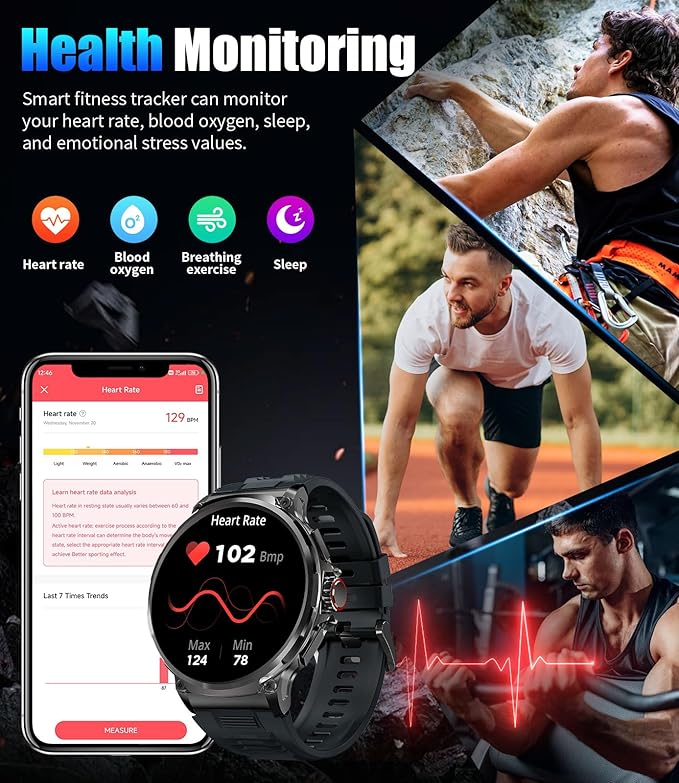 SUNKTA Smart Watches for Men,1.85" HD/730mAh Battery Smart Watches for Android/iOS (Bluetooth Call Answer/Calls) Fitness Tracker with Heart Rate/Sleep Tracking/Blood Oxygen Black