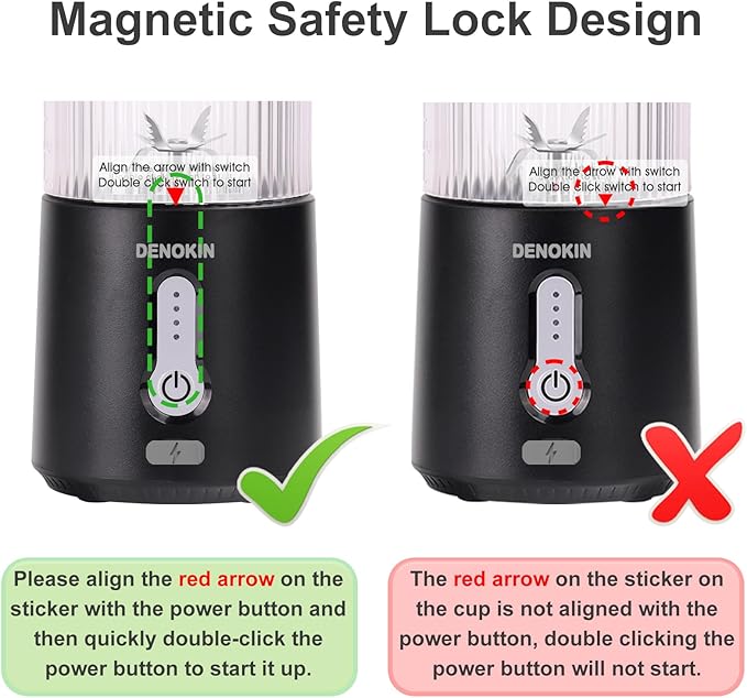 DENOKIN Portable Blender 16oz Vessel, Cordless Personal Size Small Blender for Shakes and Smoothies with 6 Blade for Kitchen, Home, Travel