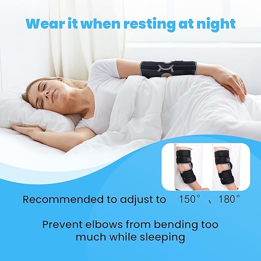 Cubital Tunnel Syndrome Elbow Brace, Ulnar Nerve Entrapment Splint, Elbow Immobilizer for Night Sleeping and Day Working, 4 Angles Adjustable, Fit Women & Men, Right & Left Arm - L/XL