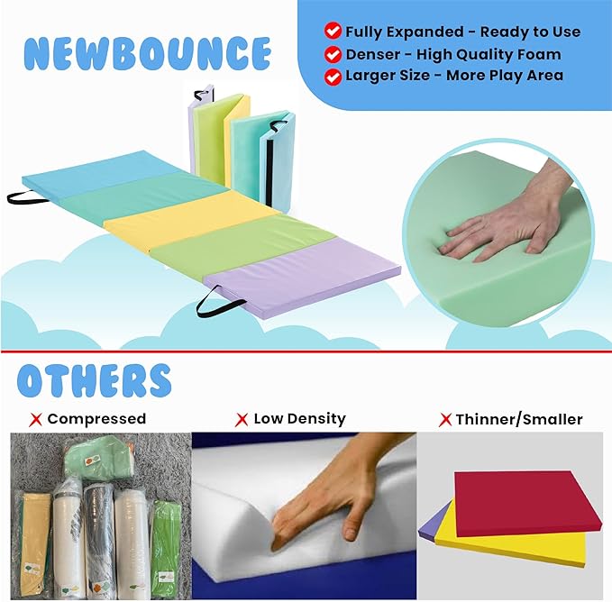 New Bounce Tumbling Mat for Kids - Gymnastics Mat - Folding Exercise Tumble Mat for Home Gyms