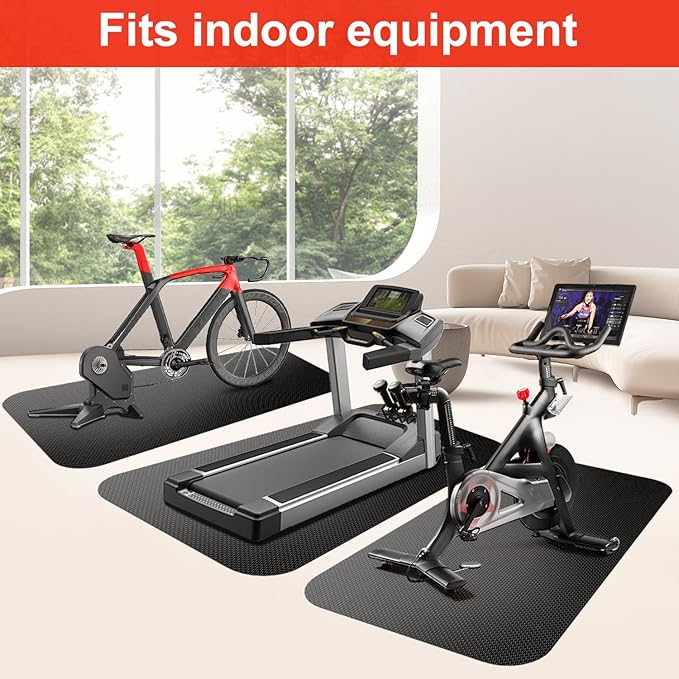 Bike Mat, Exercise Mat for Carpet & Hardwood Floors, Cushioned, Black
