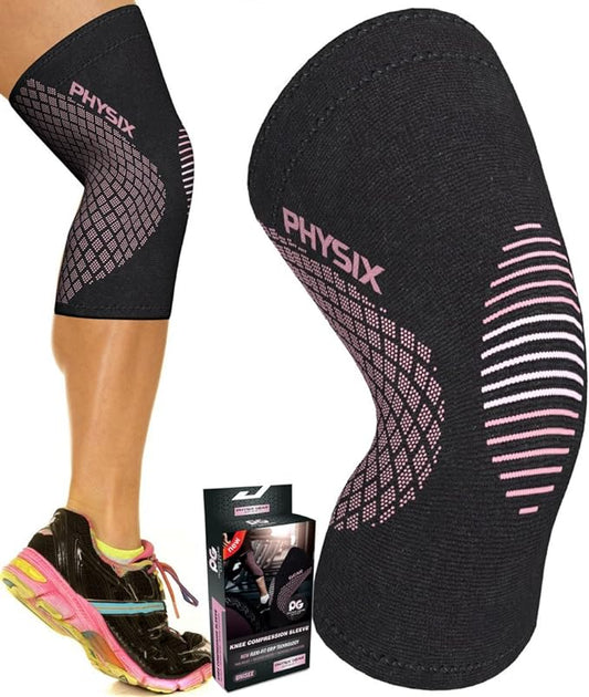 Physix Gear Knee Compression Sleeve for Men & Women - Best Compression Knee Brace for Walking, Running, Gym, Basketball, Weightlifting,Workout, Sports - Knee sleeves Support Compression & Stability