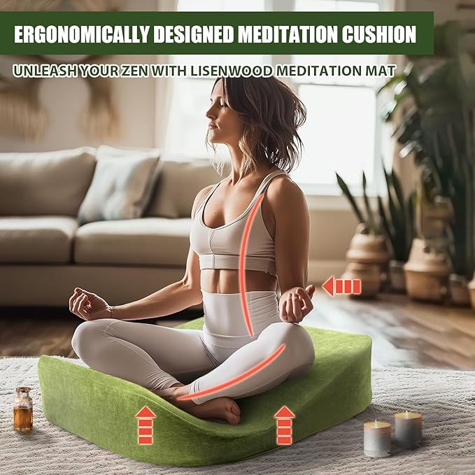 Meditation Cushion - Floor Pillow, Enlarge High Density Extremely Firm, Large Big Foam Floor Cushion Seating for Adults - Premium Yoga Pillows for Adults Gifts for Women, Men Green