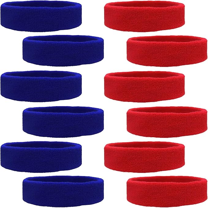 12 Sweatbands Cotton Sports Headbands Terry Cloth Moisture Wicking Athletic Basketball Headband by Kenz Laurenz