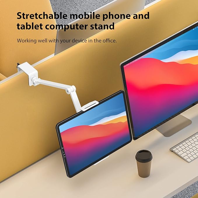 BEWISER iPad Desk Mount, Tablet Holder for Desk or Bed,Rotate 360 Degrees of Flexible, Height and Angle Adjustable, Aluminium Alloy Arm Clamp Mount Compatible with4.7-15.6" Screen (Space Gray)