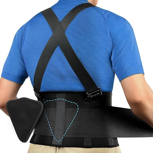 FITTOO Back Brace with Removable Suspenders & Lumbar Pad for Back Pain Relief, Heavy Lifting Support, Moving and Warehouse Jobs, Lower Back Pain Protection Belt for Men & Women in Construction