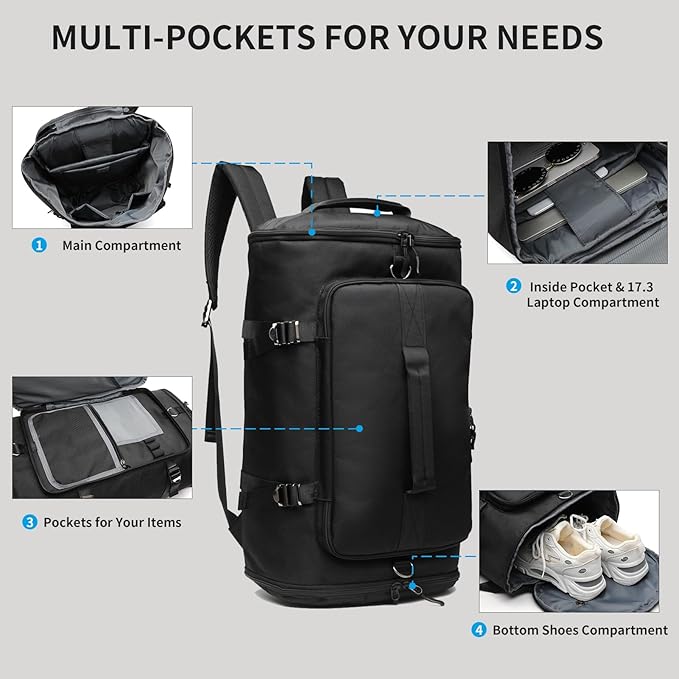 Gym Backpack Sports Bag with Shoe Compartment: Carry-on Travel Backpack with 16" Laptop Compartment, Weekender Outdoor Versatile Use Backpack