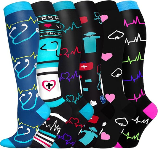 Graduated Compression Socks for Women&Men 20-30mmhg Knee High Socks Travel Hiking Running Stocking