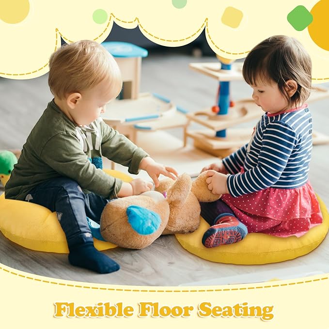 Fumete 8 Pcs 16 Inch Round Floor Cushions for Kids and Toddlers, Flexible Seating Classroom Furniture Floor Pillow for Home, Daycare, Preschool, Yoga and Meditation (Yellow)