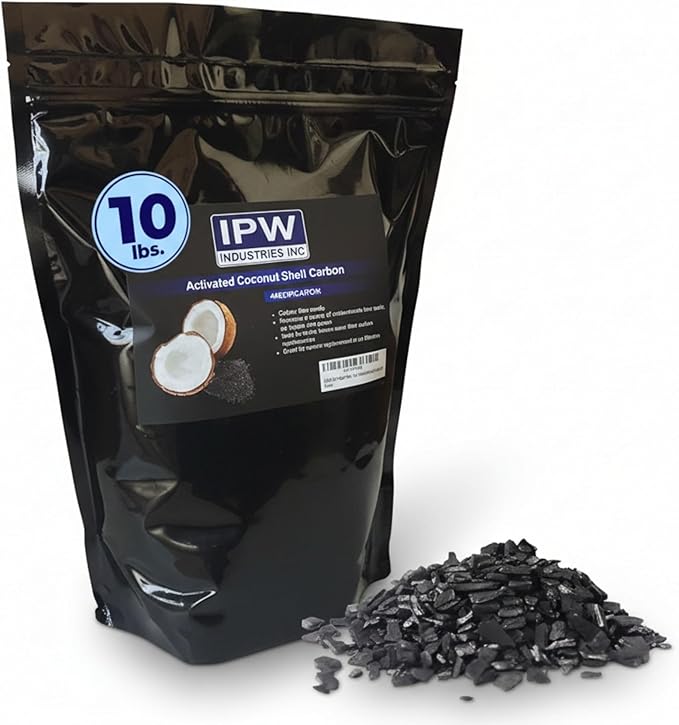 IPW Industries Bulk Activated Carbon - 4x8 Mesh Coconut Shell Granular Activated Charcoal (GAC) for Water Filtration - Replacement Media Carbon Water Filter Media (10 lbs)