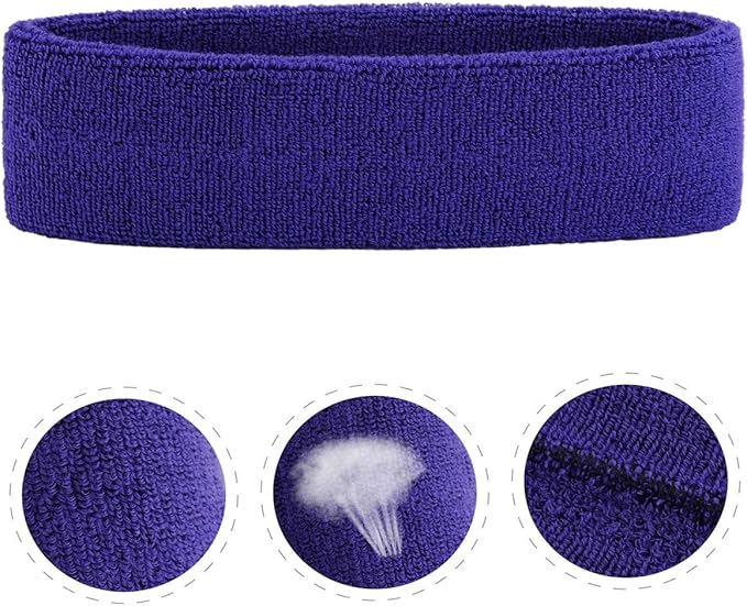 ONUPGO Sweatband Headbands for Men & Women -12PCS Sports Headbands Moisture Wicking Athletic Cotton Terry Cloth Headband for Tennis,Basketball,Football,Gym,Working Out