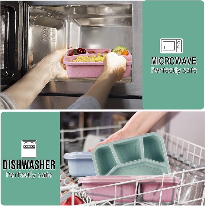 shopwithgreen 8 Pack Bento Lunch Box for Kids, 4 Compartment Meal Prep Lunch Containers for Adults, Reusable Microwave and Dishwasher Safe Food Storage Container for School Work Travel Camp, BPA Fre