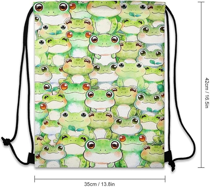 Frog Drawstring Backpack - Cute Cinch Sack, String Backpacks for Kids Women Men Boys Girls for Gym Outdoor Sports Travel Athletic Drawstring Bag - Lightweight/Foldable