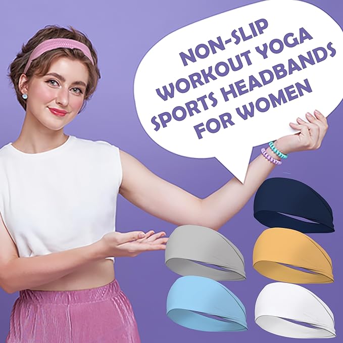 LOTUS78, Pack of 12 Wide Headbands for Women Non Slip, Fashionable Sports Hair Bands for Women's Hair, Soft Elastic Stretchy Head bands, Yoga Workout Headbands for Women Daily Fashion(Feel icon)