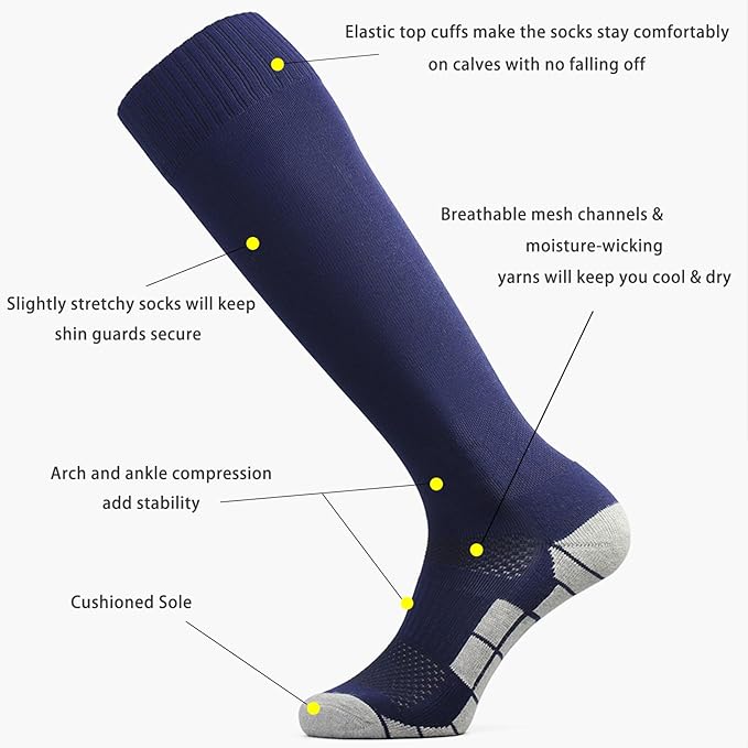 CWVLC Soccer Socks (1/3/5 pairs) Team Sport Knee High Socks for Adult Youth Kids