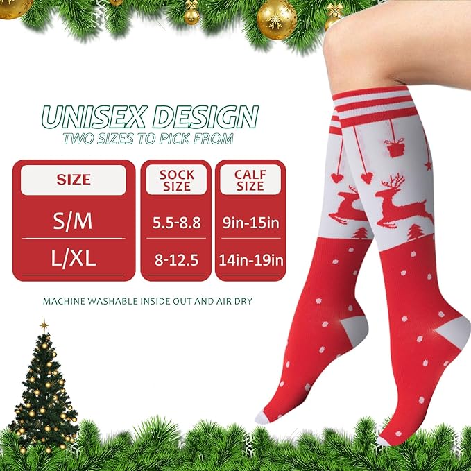 fenglaoda Compression Socks for Women Men Knee High 3 Pairs Support for Nurses, Travel, Circulation, Athletic, Pregnancy