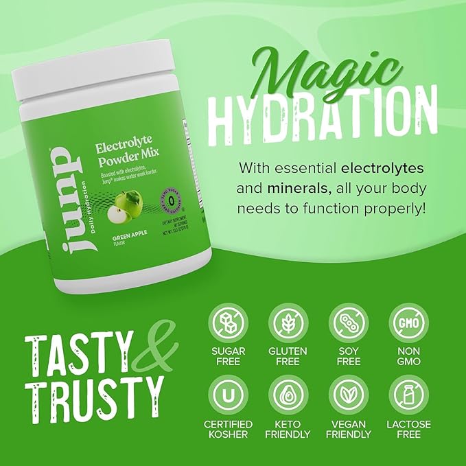 JUNP Electrolytes Powder No Sugar No Carbs, Mouthwatering Green Apple Keto Electrolyte Drink Mix, Potassium & Salt Hydration Powder Electrolytes Zero Calorie Sugar Free Electrolyte Powder, 90 Servings