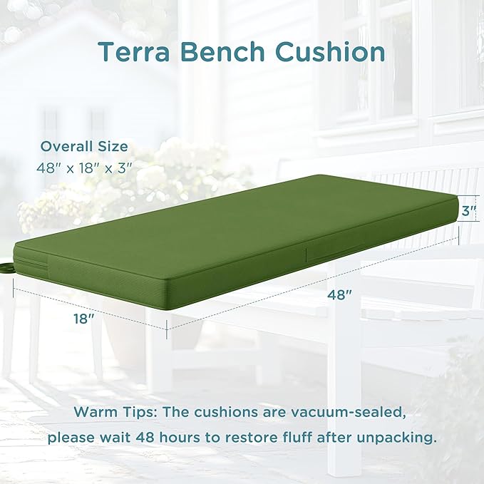 Codi Outdoor Bench Cushion 48 inch, Double Waterproof Patio Furniture Cushions Replacement for Swing, Porch, Couch, 48x18x3'', Green