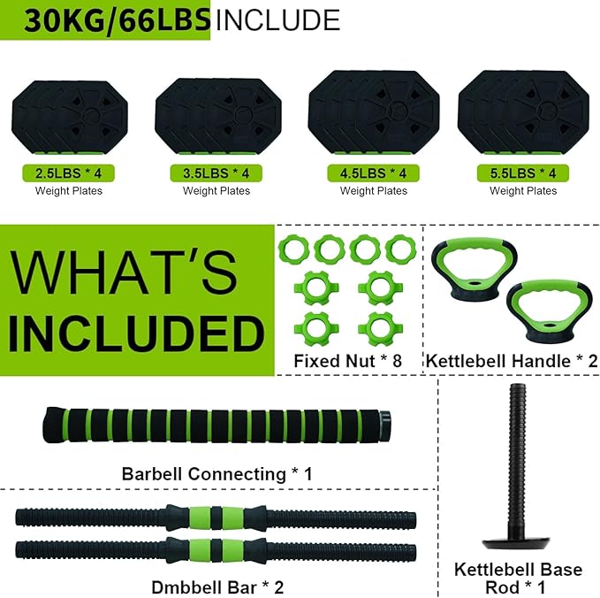 4-In-1 Adjustable Weights Dumbbell Set, Weight Set with Connector Used As Kettlebells, Barbell, Push Up Stand, Fitness Exercise Dumbbell, Free Weight Set for Home Gym