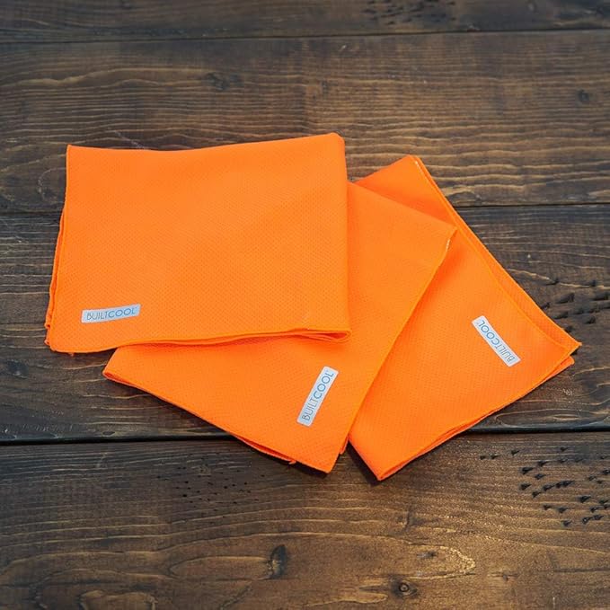 BUILTCOOL Adult Cooling Towel - Men & Women Chilly, Lightweight, Soft, Neck and Face Cooling Towel for Sport, Camping, Hunting, One Size, Blaze, 3 Pack