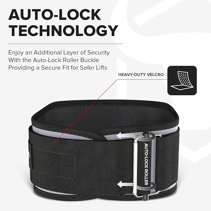 Weightlifting Belt For Men and Women - 6 Inch Auto-Lock Weight Lifting Back Support, Workout Back Support for Lifting, Fitness, Cross Training and Powerlifitng