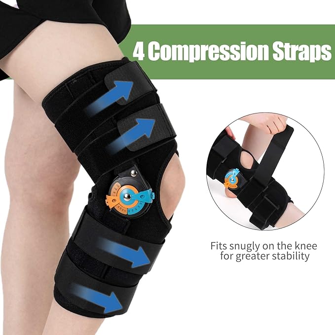 Hinged Knee Brace with Side Stabilizers ROM Knee Support Adjustable Knee Immobilizer for Knee Pain ACL MCL PCL Arthritis Meniscus Tear Post OP Recovery for Men and Women (L)